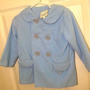 Little English Boys Pea Coat in Baby Blue Corduroy. Size 18M.